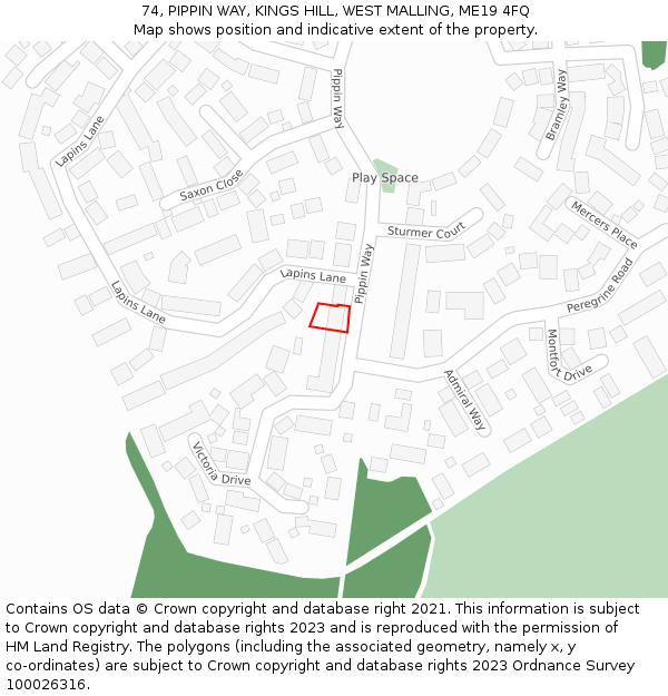 74, PIPPIN WAY, KINGS HILL, WEST MALLING, ME19 4FQ: Location map and indicative extent of plot
