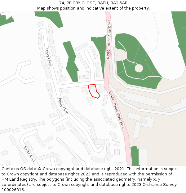 74, PRIORY CLOSE, BATH, BA2 5AP: Location map and indicative extent of plot