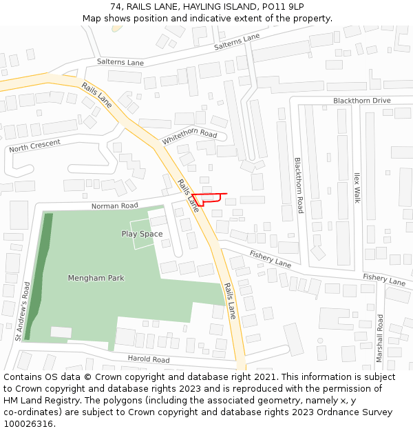 74, RAILS LANE, HAYLING ISLAND, PO11 9LP: Location map and indicative extent of plot