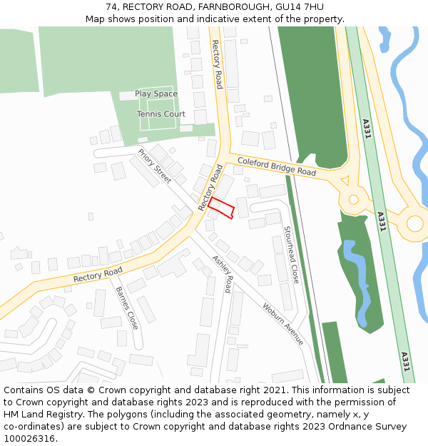 74, RECTORY ROAD, FARNBOROUGH, GU14 7HU: Location map and indicative extent of plot