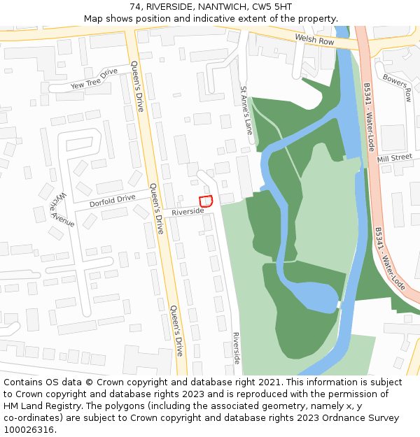 74, RIVERSIDE, NANTWICH, CW5 5HT: Location map and indicative extent of plot