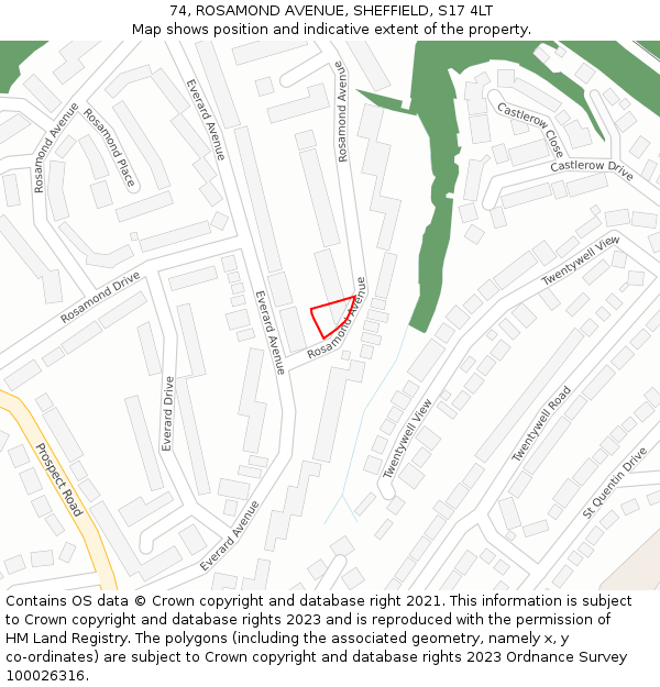 74, ROSAMOND AVENUE, SHEFFIELD, S17 4LT: Location map and indicative extent of plot