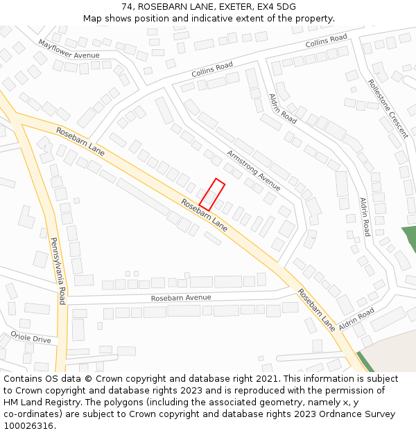 74, ROSEBARN LANE, EXETER, EX4 5DG: Location map and indicative extent of plot