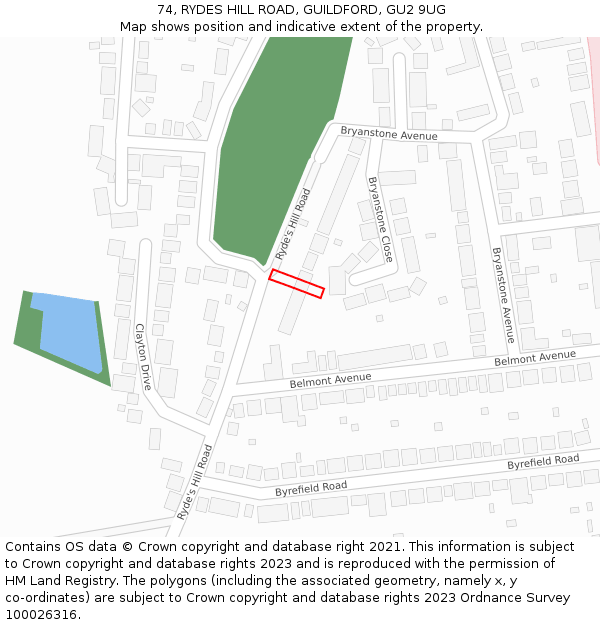 74, RYDES HILL ROAD, GUILDFORD, GU2 9UG: Location map and indicative extent of plot