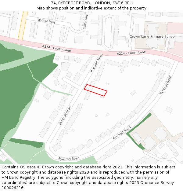 74, RYECROFT ROAD, LONDON, SW16 3EH: Location map and indicative extent of plot