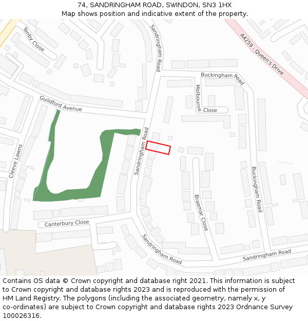 74, SANDRINGHAM ROAD, SWINDON, SN3 1HX: Location map and indicative extent of plot