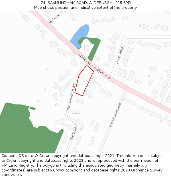 74, SAXMUNDHAM ROAD, ALDEBURGH, IP15 5PD: Location map and indicative extent of plot
