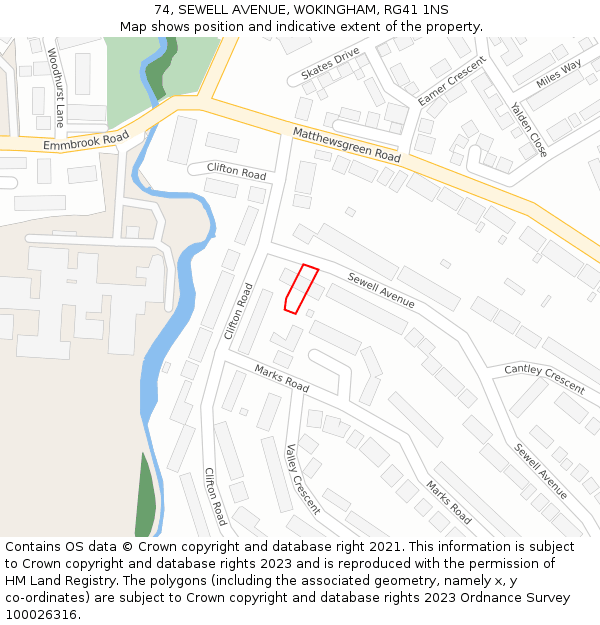 74, SEWELL AVENUE, WOKINGHAM, RG41 1NS: Location map and indicative extent of plot