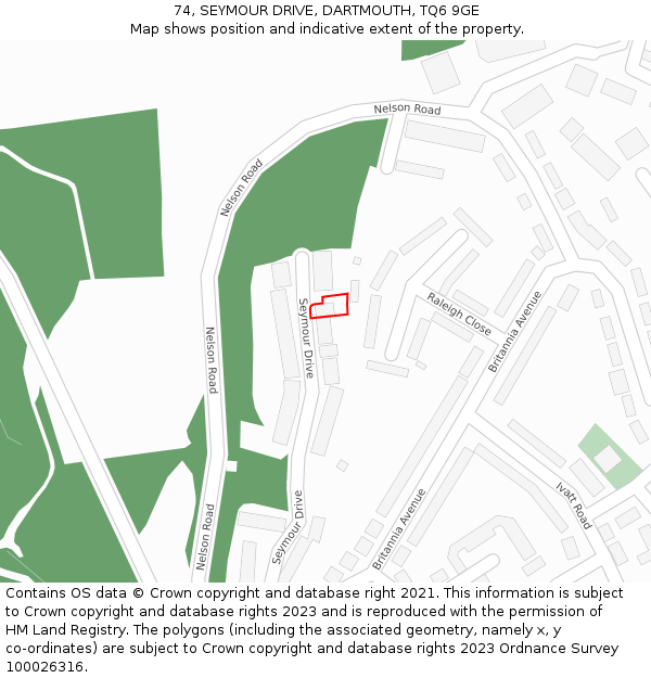 74, SEYMOUR DRIVE, DARTMOUTH, TQ6 9GE: Location map and indicative extent of plot