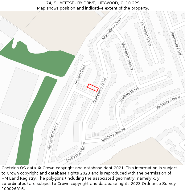 74, SHAFTESBURY DRIVE, HEYWOOD, OL10 2PS: Location map and indicative extent of plot