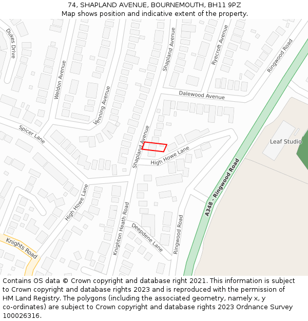 74, SHAPLAND AVENUE, BOURNEMOUTH, BH11 9PZ: Location map and indicative extent of plot