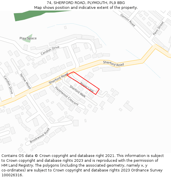 74, SHERFORD ROAD, PLYMOUTH, PL9 8BG: Location map and indicative extent of plot