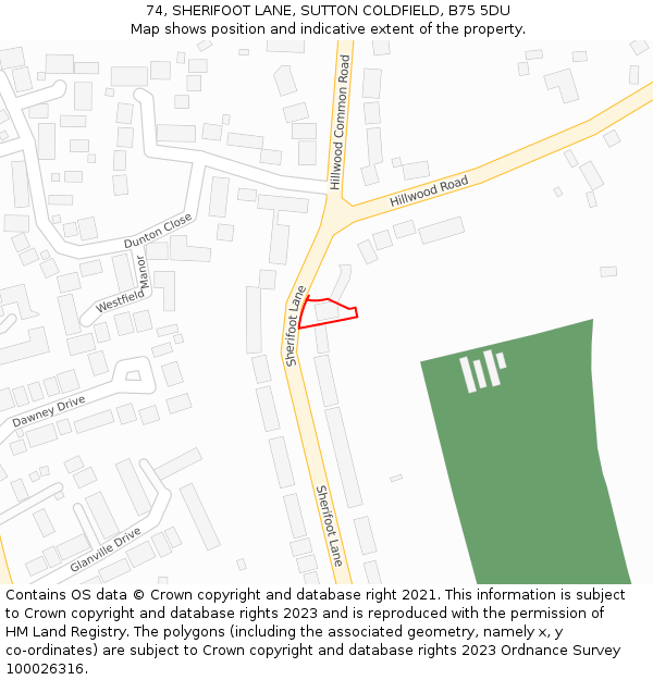 74, SHERIFOOT LANE, SUTTON COLDFIELD, B75 5DU: Location map and indicative extent of plot