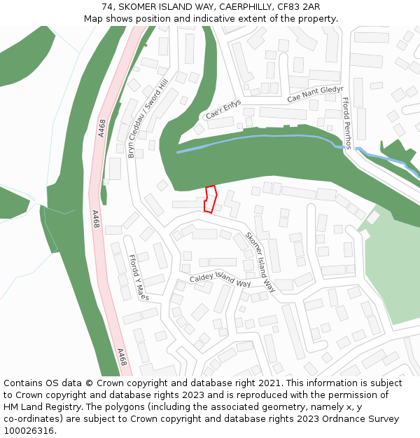 74, SKOMER ISLAND WAY, CAERPHILLY, CF83 2AR: Location map and indicative extent of plot