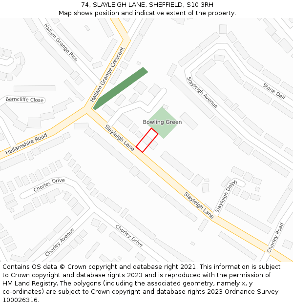 74, SLAYLEIGH LANE, SHEFFIELD, S10 3RH: Location map and indicative extent of plot