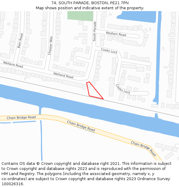 74, SOUTH PARADE, BOSTON, PE21 7PN: Location map and indicative extent of plot