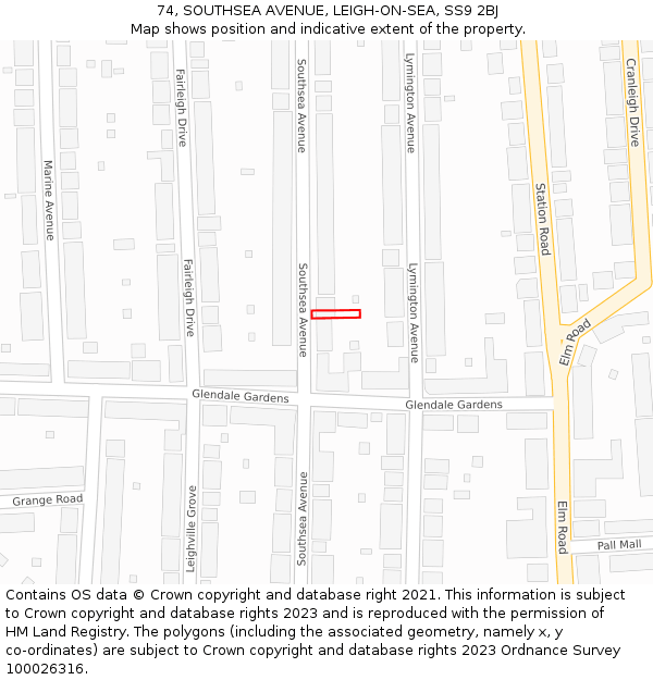 74, SOUTHSEA AVENUE, LEIGH-ON-SEA, SS9 2BJ: Location map and indicative extent of plot