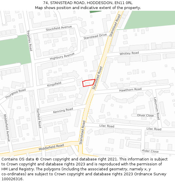 74, STANSTEAD ROAD, HODDESDON, EN11 0RL: Location map and indicative extent of plot