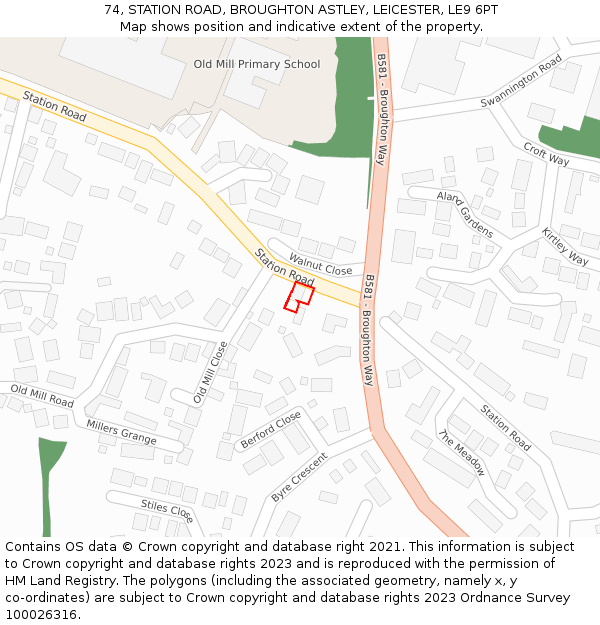 74, STATION ROAD, BROUGHTON ASTLEY, LEICESTER, LE9 6PT: Location map and indicative extent of plot