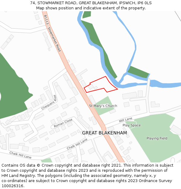 74, STOWMARKET ROAD, GREAT BLAKENHAM, IPSWICH, IP6 0LS: Location map and indicative extent of plot