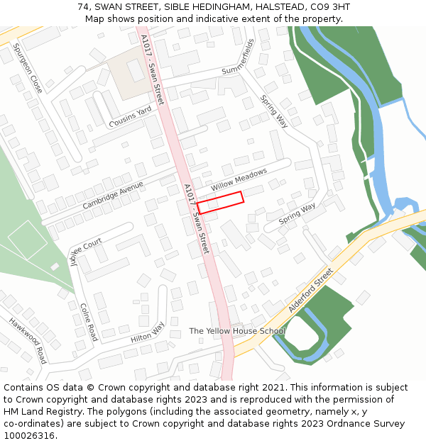 74, SWAN STREET, SIBLE HEDINGHAM, HALSTEAD, CO9 3HT: Location map and indicative extent of plot