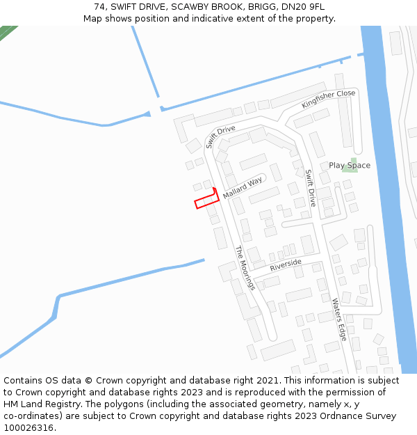 74, SWIFT DRIVE, SCAWBY BROOK, BRIGG, DN20 9FL: Location map and indicative extent of plot