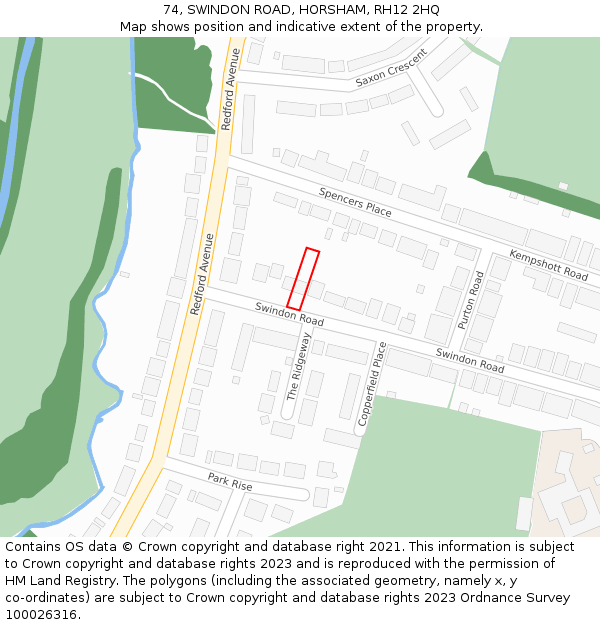 74, SWINDON ROAD, HORSHAM, RH12 2HQ: Location map and indicative extent of plot