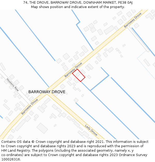 74, THE DROVE, BARROWAY DROVE, DOWNHAM MARKET, PE38 0AJ: Location map and indicative extent of plot