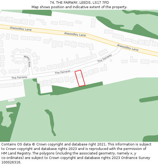 74, THE FAIRWAY, LEEDS, LS17 7PD: Location map and indicative extent of plot