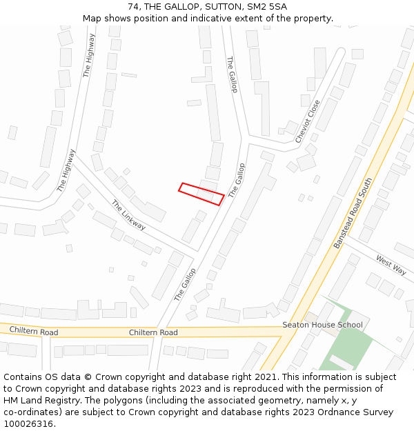 74, THE GALLOP, SUTTON, SM2 5SA: Location map and indicative extent of plot