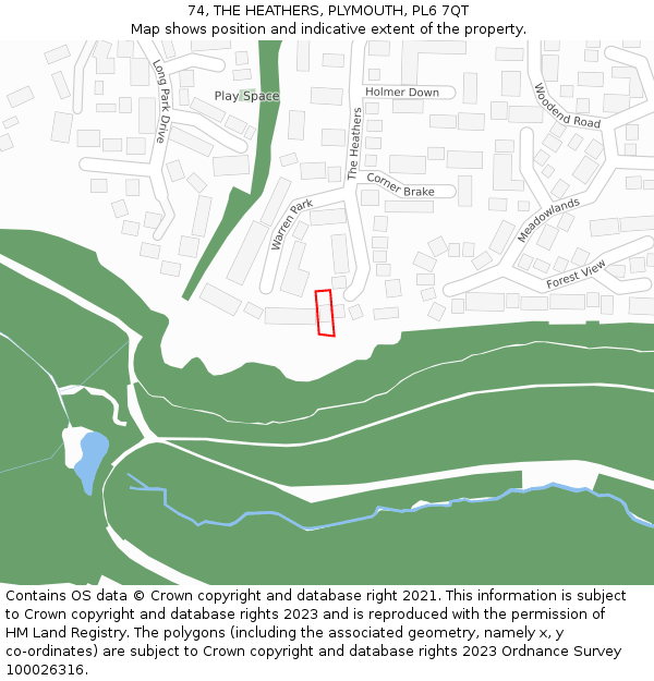 74, THE HEATHERS, PLYMOUTH, PL6 7QT: Location map and indicative extent of plot
