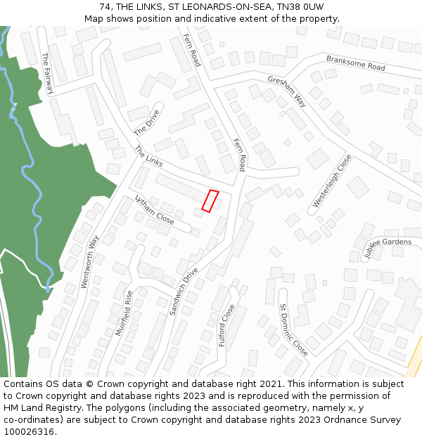 74, THE LINKS, ST LEONARDS-ON-SEA, TN38 0UW: Location map and indicative extent of plot