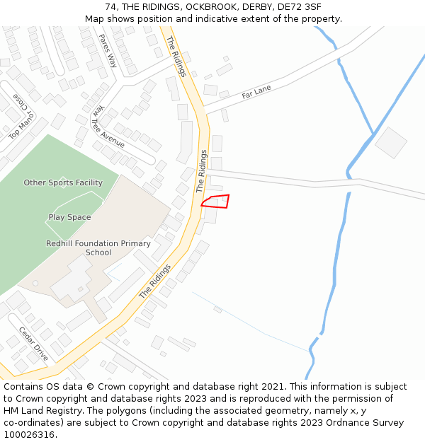 74, THE RIDINGS, OCKBROOK, DERBY, DE72 3SF: Location map and indicative extent of plot