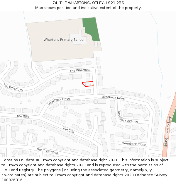 74, THE WHARTONS, OTLEY, LS21 2BS: Location map and indicative extent of plot