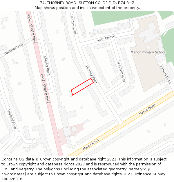 74, THORNEY ROAD, SUTTON COLDFIELD, B74 3HZ: Location map and indicative extent of plot