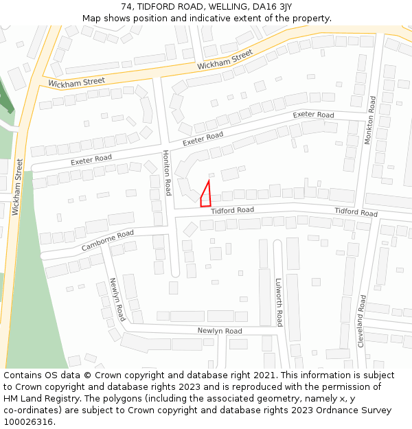 74, TIDFORD ROAD, WELLING, DA16 3JY: Location map and indicative extent of plot