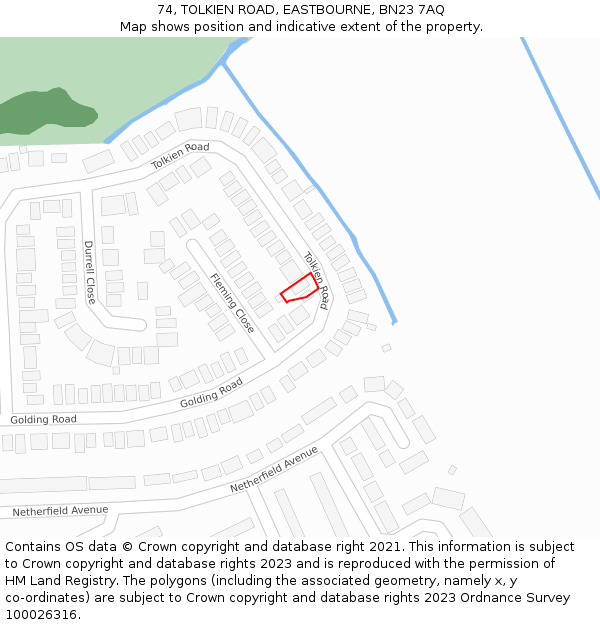 74, TOLKIEN ROAD, EASTBOURNE, BN23 7AQ: Location map and indicative extent of plot