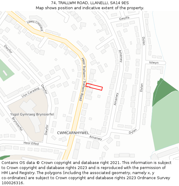 74, TRALLWM ROAD, LLANELLI, SA14 9ES: Location map and indicative extent of plot