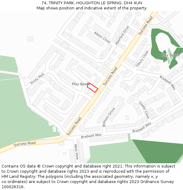 74, TRINITY PARK, HOUGHTON LE SPRING, DH4 4UN: Location map and indicative extent of plot