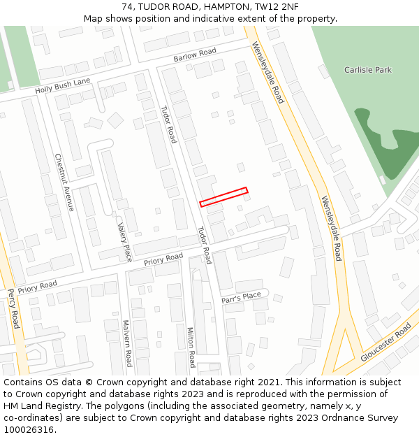 74, TUDOR ROAD, HAMPTON, TW12 2NF: Location map and indicative extent of plot