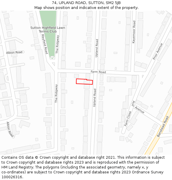 74, UPLAND ROAD, SUTTON, SM2 5JB: Location map and indicative extent of plot