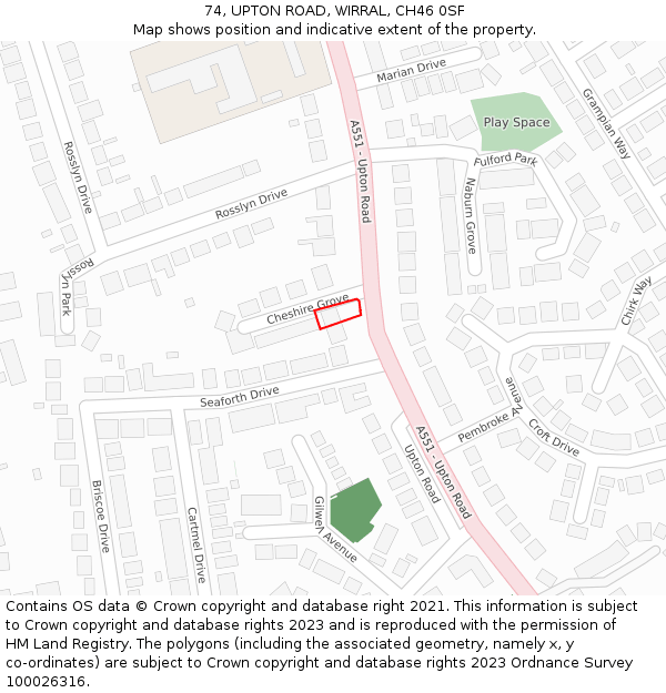 74, UPTON ROAD, WIRRAL, CH46 0SF: Location map and indicative extent of plot