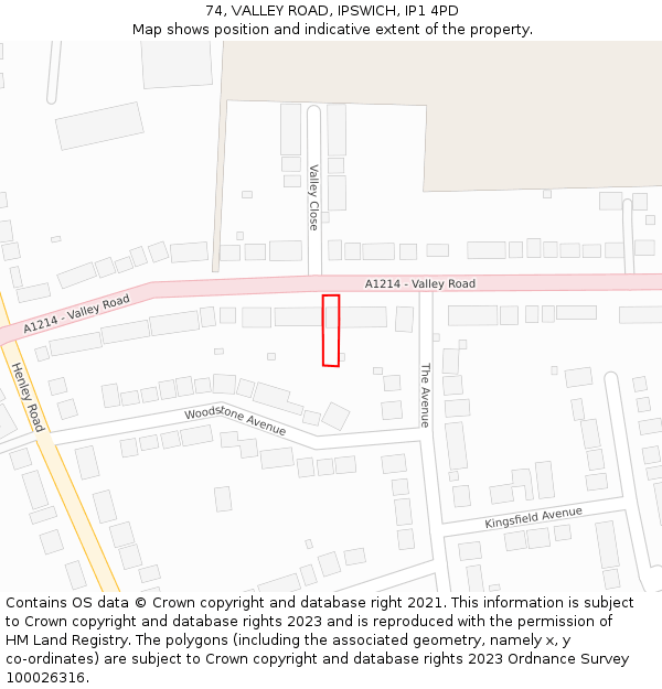 74, VALLEY ROAD, IPSWICH, IP1 4PD: Location map and indicative extent of plot