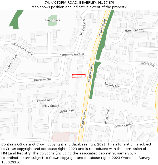 74, VICTORIA ROAD, BEVERLEY, HU17 8PJ: Location map and indicative extent of plot