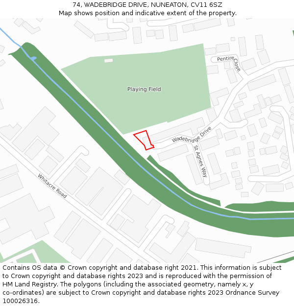74, WADEBRIDGE DRIVE, NUNEATON, CV11 6SZ: Location map and indicative extent of plot