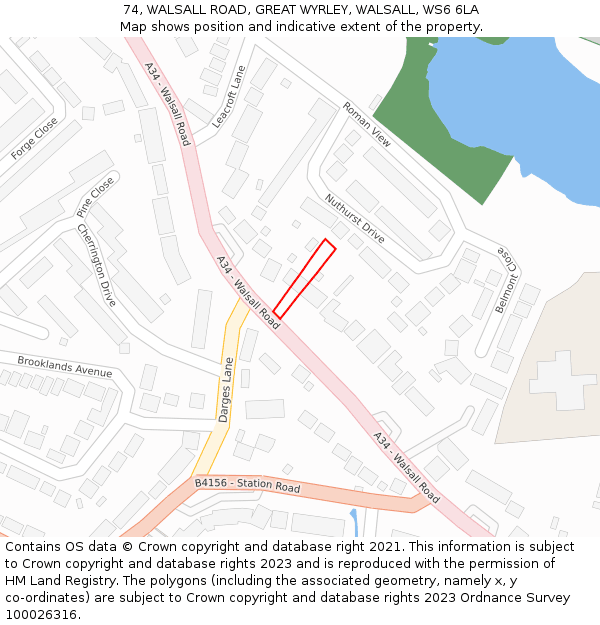 74, WALSALL ROAD, GREAT WYRLEY, WALSALL, WS6 6LA: Location map and indicative extent of plot