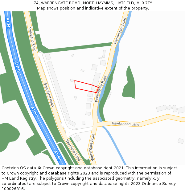 74, WARRENGATE ROAD, NORTH MYMMS, HATFIELD, AL9 7TY: Location map and indicative extent of plot