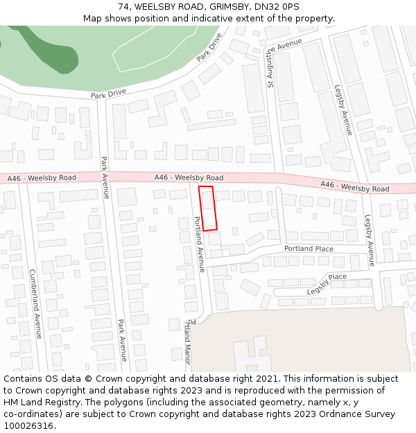 74, WEELSBY ROAD, GRIMSBY, DN32 0PS: Location map and indicative extent of plot