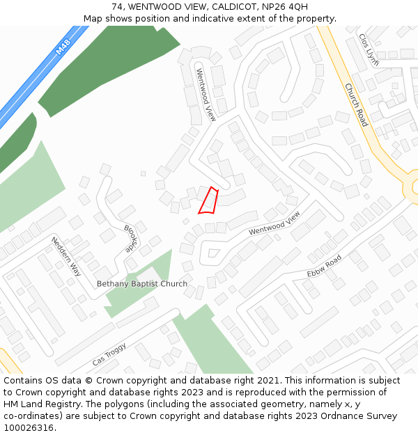 74, WENTWOOD VIEW, CALDICOT, NP26 4QH: Location map and indicative extent of plot