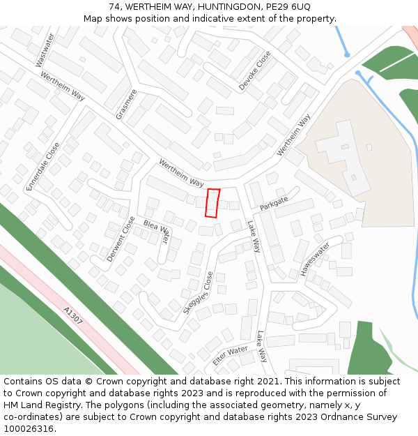 74, WERTHEIM WAY, HUNTINGDON, PE29 6UQ: Location map and indicative extent of plot
